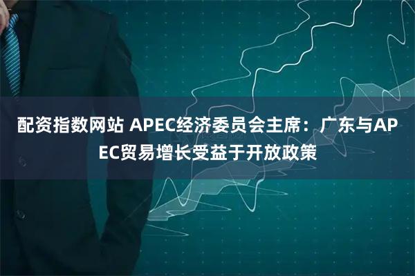 配资指数网站 APEC经济委员会主席：广东与APEC贸易增长受益于开放政策